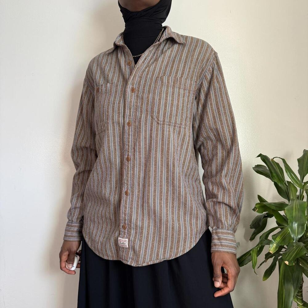 Vintage Unisex Levi’s Signature‎ Striped Workwear Shirt Earth Tone Grunge size M - Picture 4 of 6